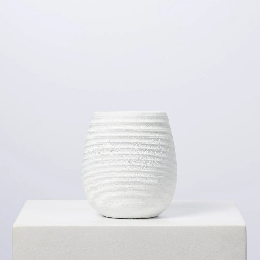 matte white plant pot Matte White Horizontal Groove Cement Flower Pot