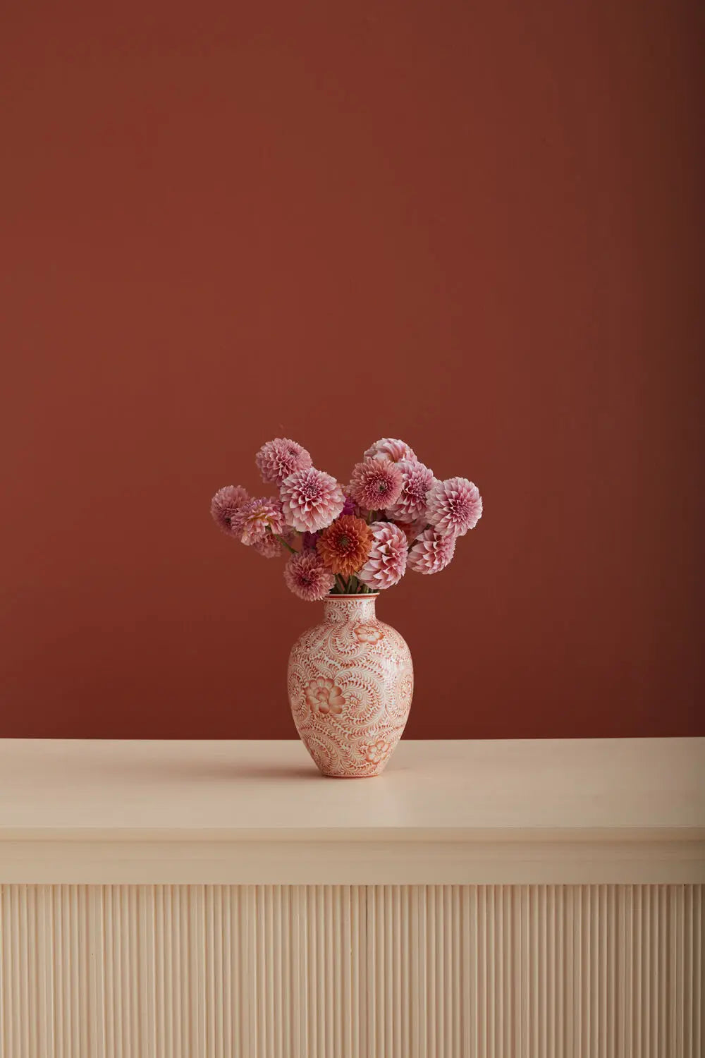 Coral Orange & White Hand Painted Chinoiserie Ceramic Eleanor