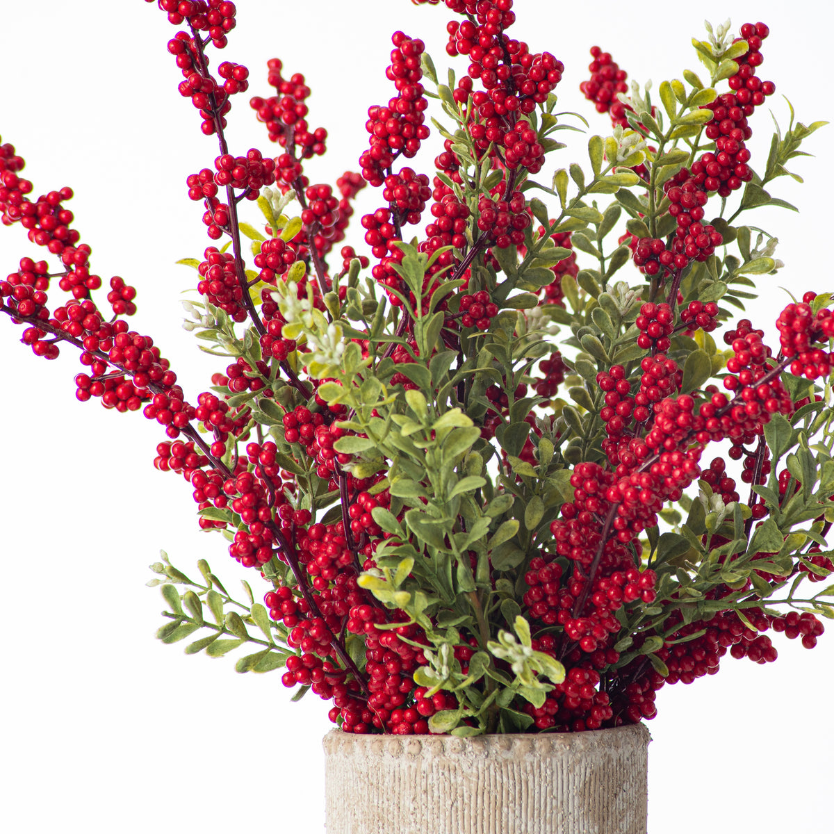 Red Holiday Berries & Boxwood Christmas Arrangement in Stoneware Pot ...