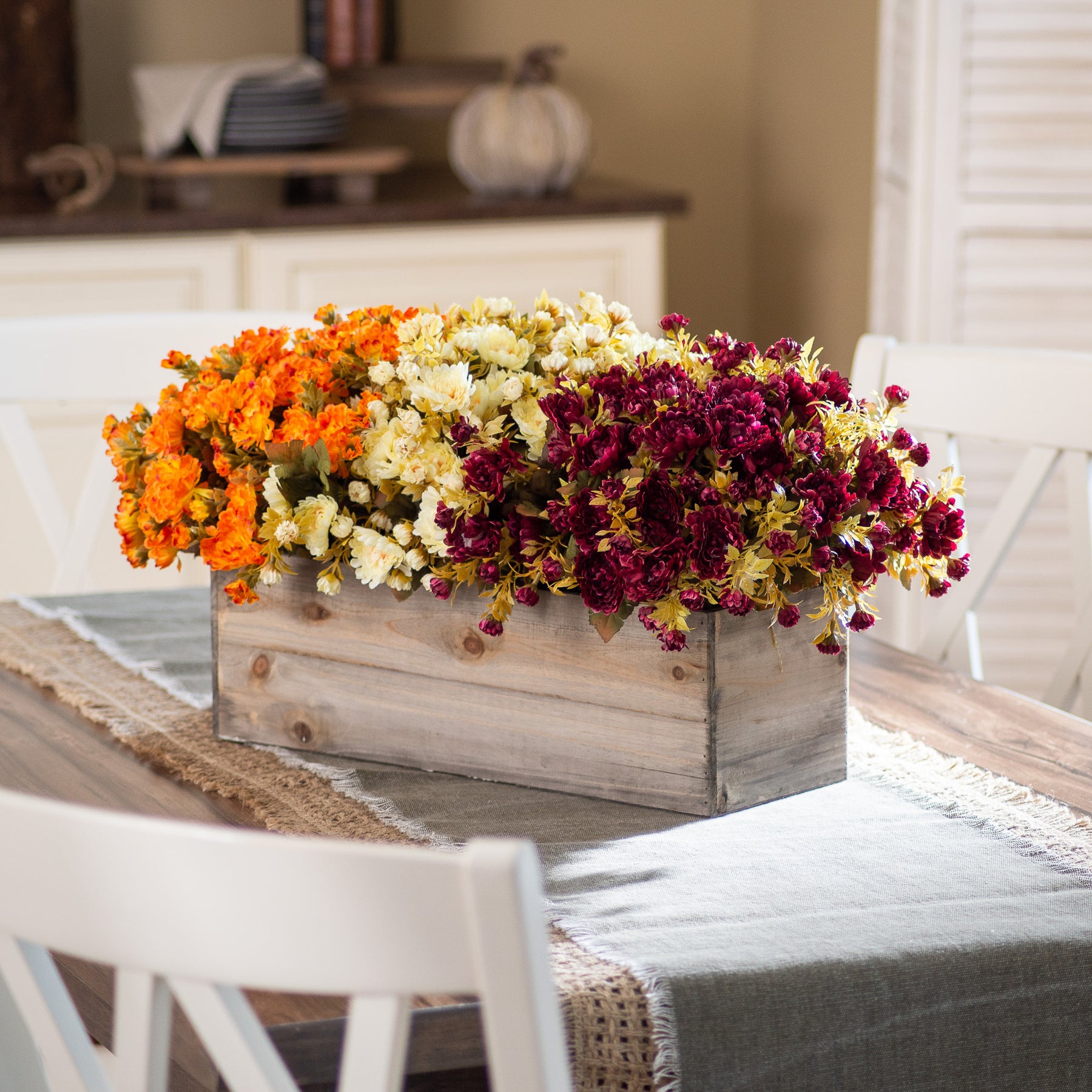 Fall Centerpiece in Wood Box - Royal Fleur Florist