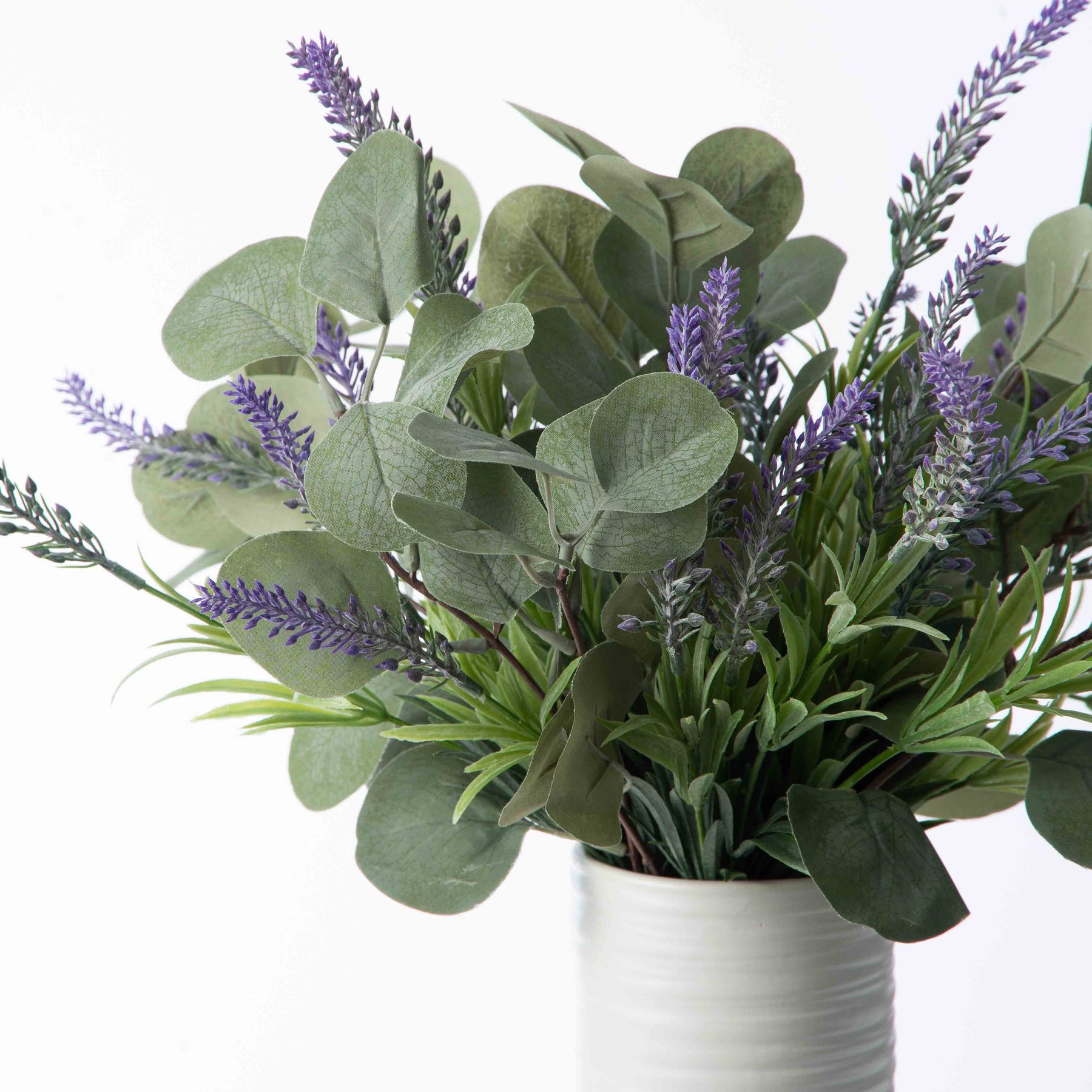 lavender and eucalyptus plants Faux Lavender & Eucalyptus Bundle in White Cylinder Ceramic Vase All – Darby Creek Trading