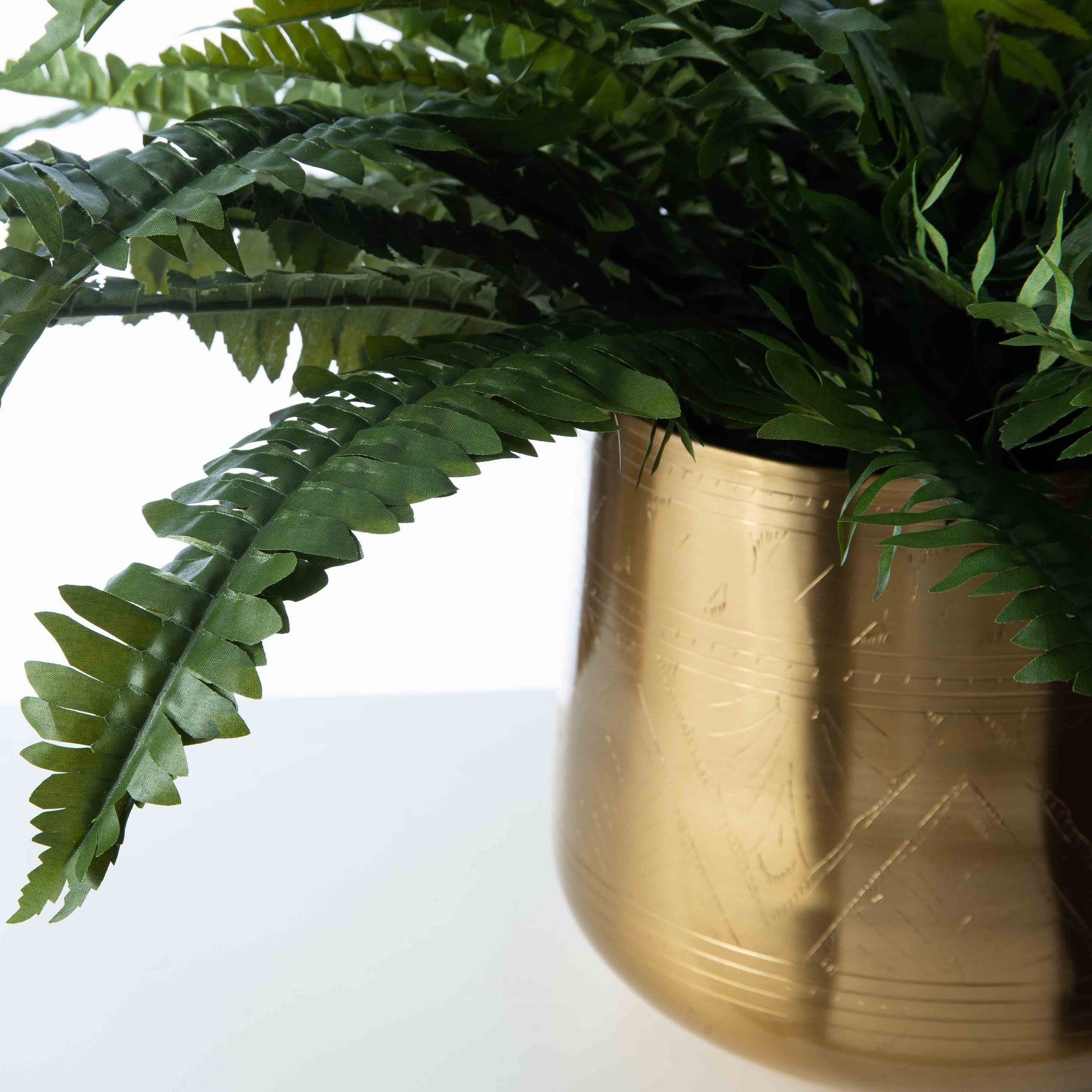 artificial plants in gold pot Lifelike Boston Fern In Gold Etched Tulum Pot Faux Artificial – Darby Creek Trading