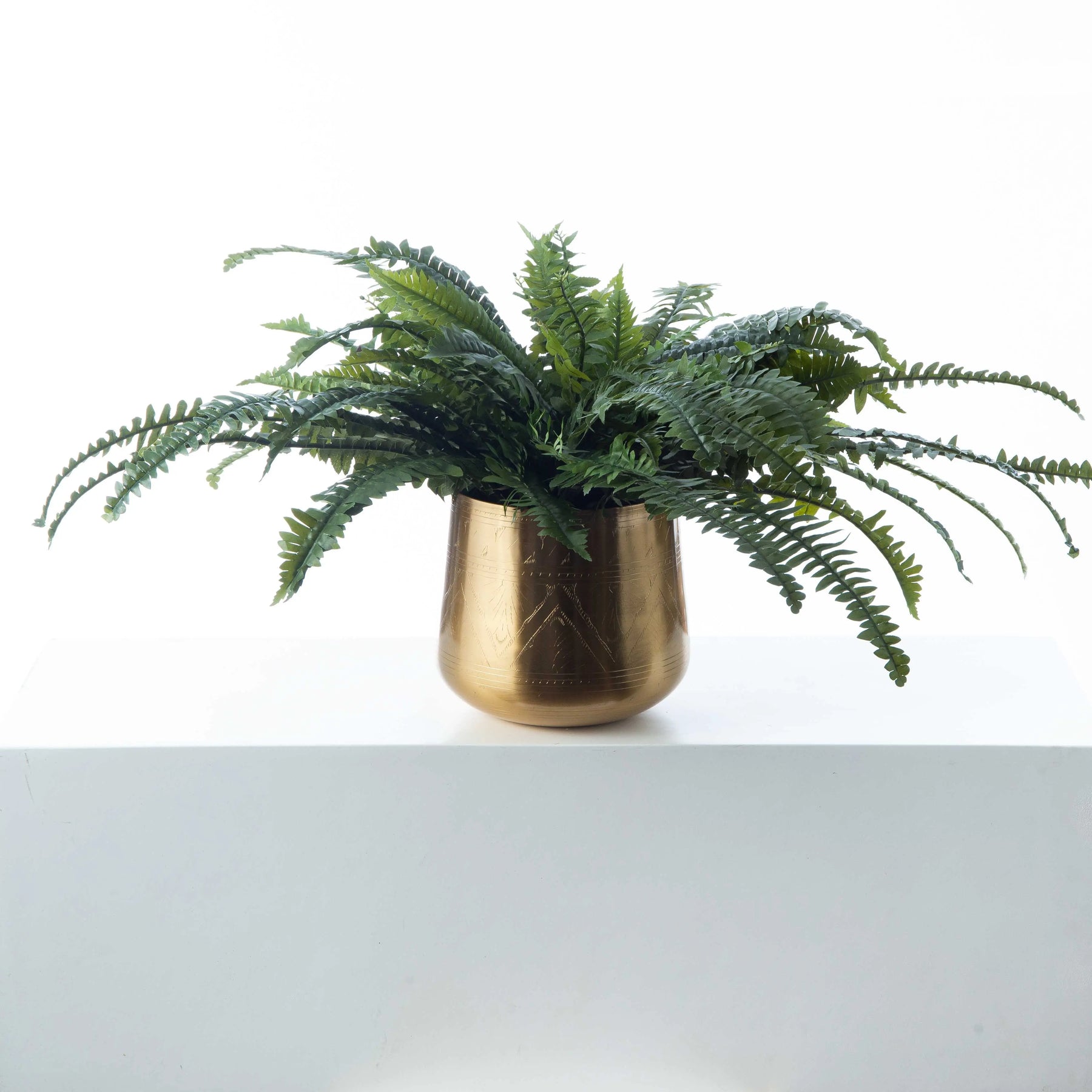 artificial plants in gold pot Lifelike Boston Fern In Gold Etched Tulum Pot Faux Artificial – Darby Creek Trading