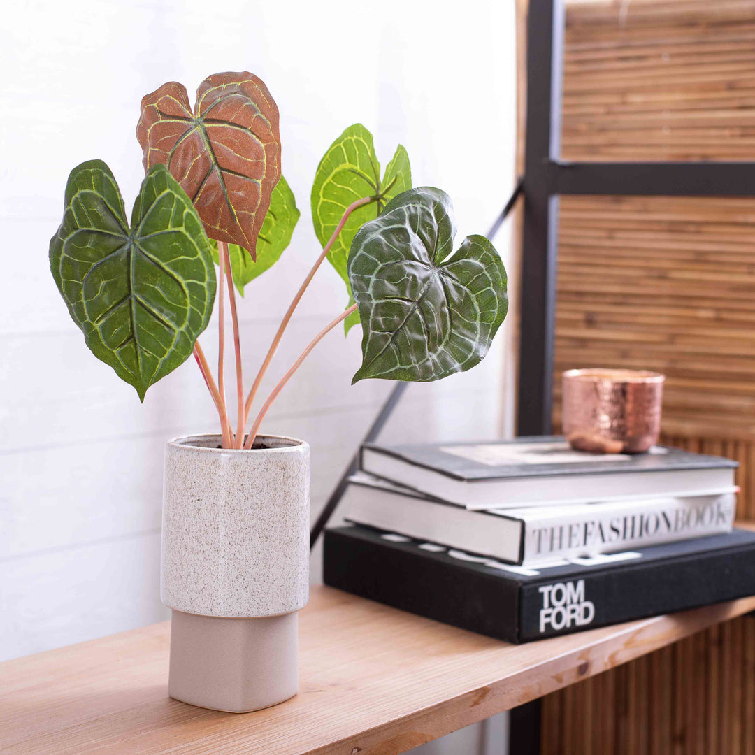 anthurium on concrete Faux Anthurium Leaves Artificial Plant in Modern Glazed Concrete – Darby Creek Trading