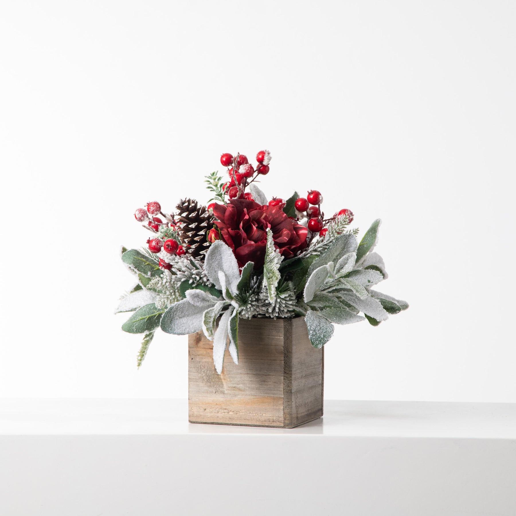 Winter Red Rose, Snowy Lamb's Ear & Holiday Berry Faux Floral Christma –  Darby Creek Trading