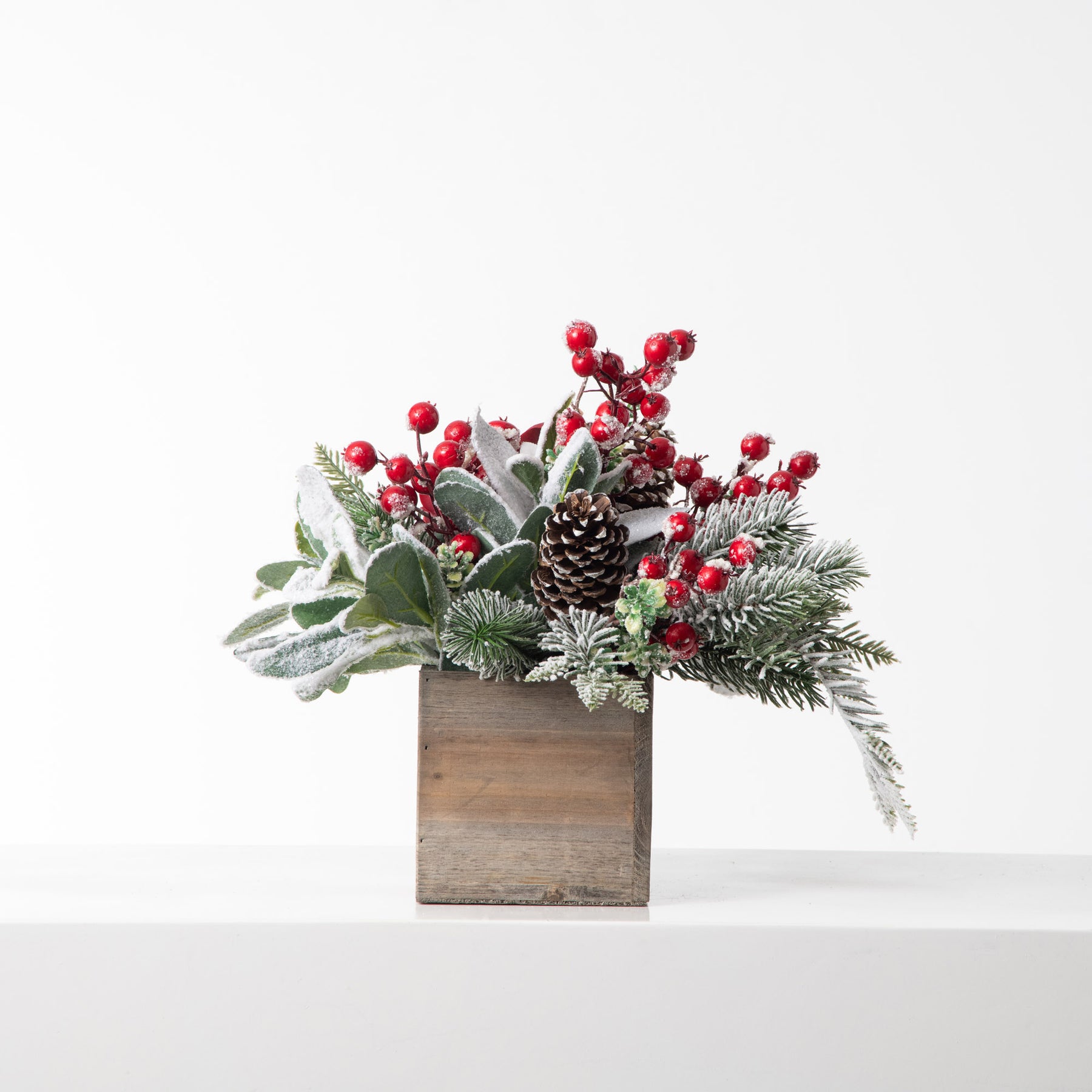 Winter Red Rose, Snowy Lamb's Ear & Holiday Berry Faux Floral Christma ...