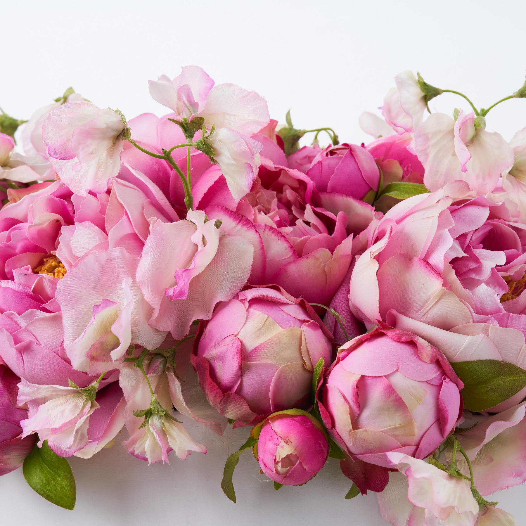 Real Touch Pink Peony Blooms Buds With Sweet Pea Blossoms In White C real-touch-pink-peony-blooms-buds-with-sweet-pea-blossoms-in-white-c