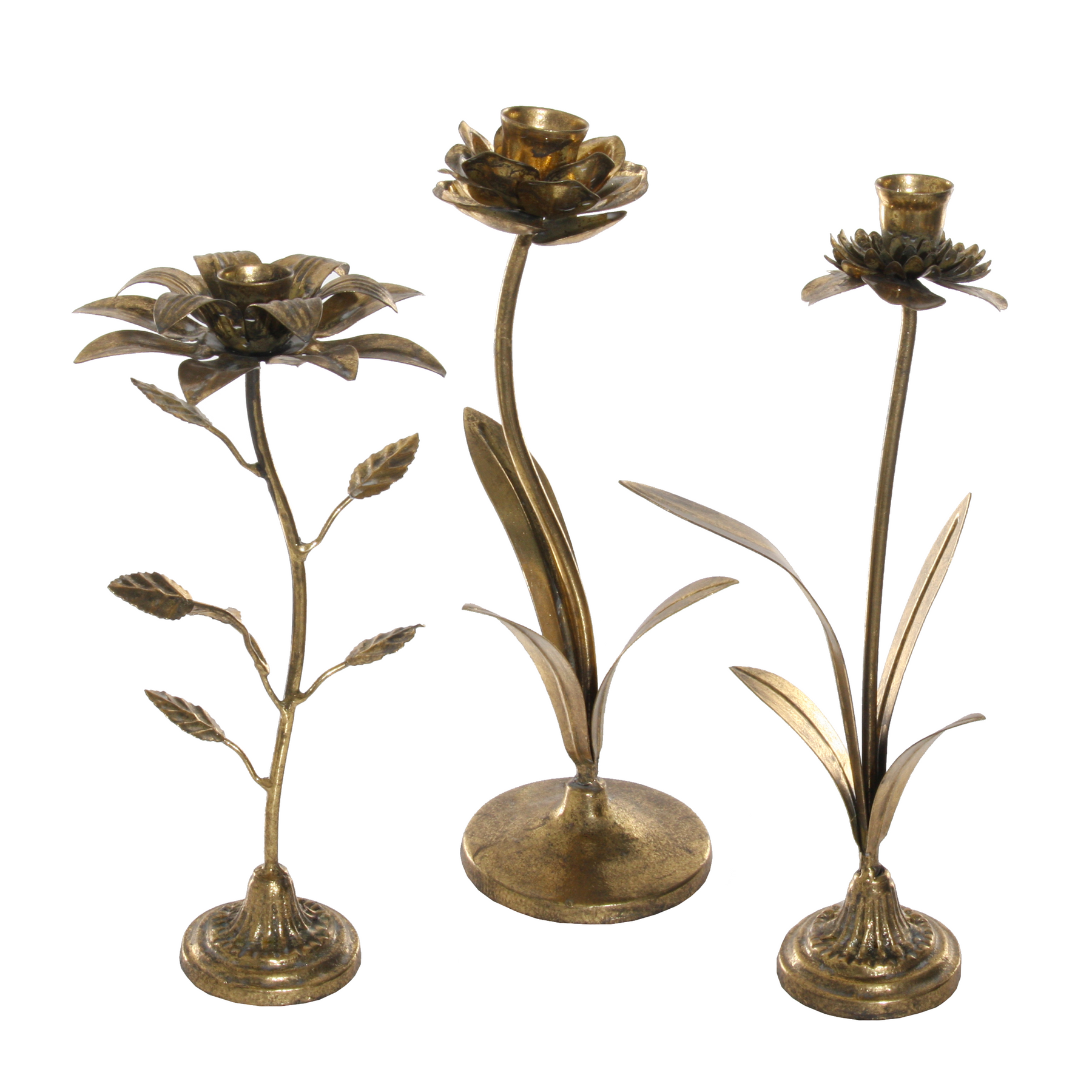 Buy Gold Metal Flower Taper Candle Holder from Next USA