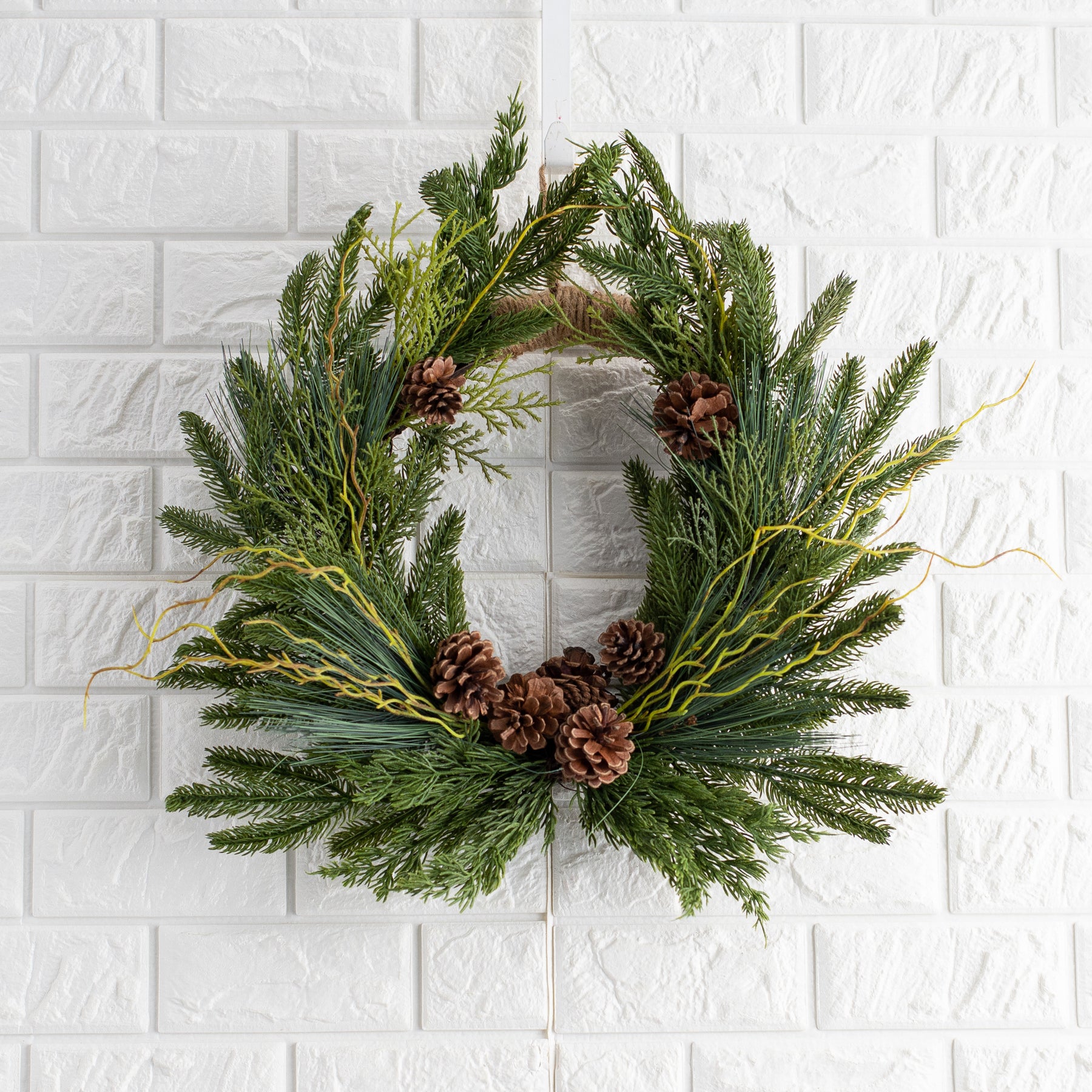 Evergreen Forest Mixed Greens & Pine Cone Holiday Winter Front Door Cr ...