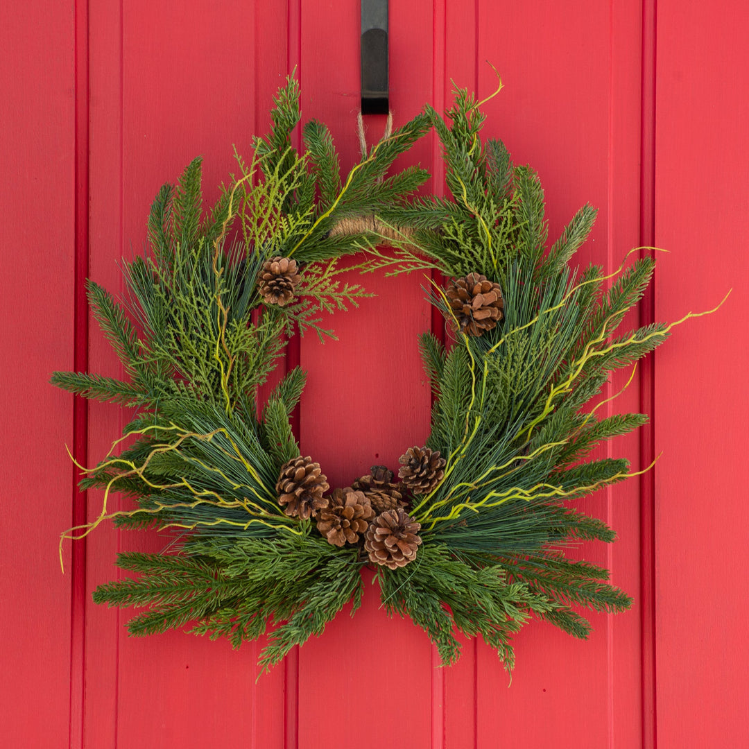 Evergreen Forest Mixed Greens & Pine Cone Holiday Winter Front