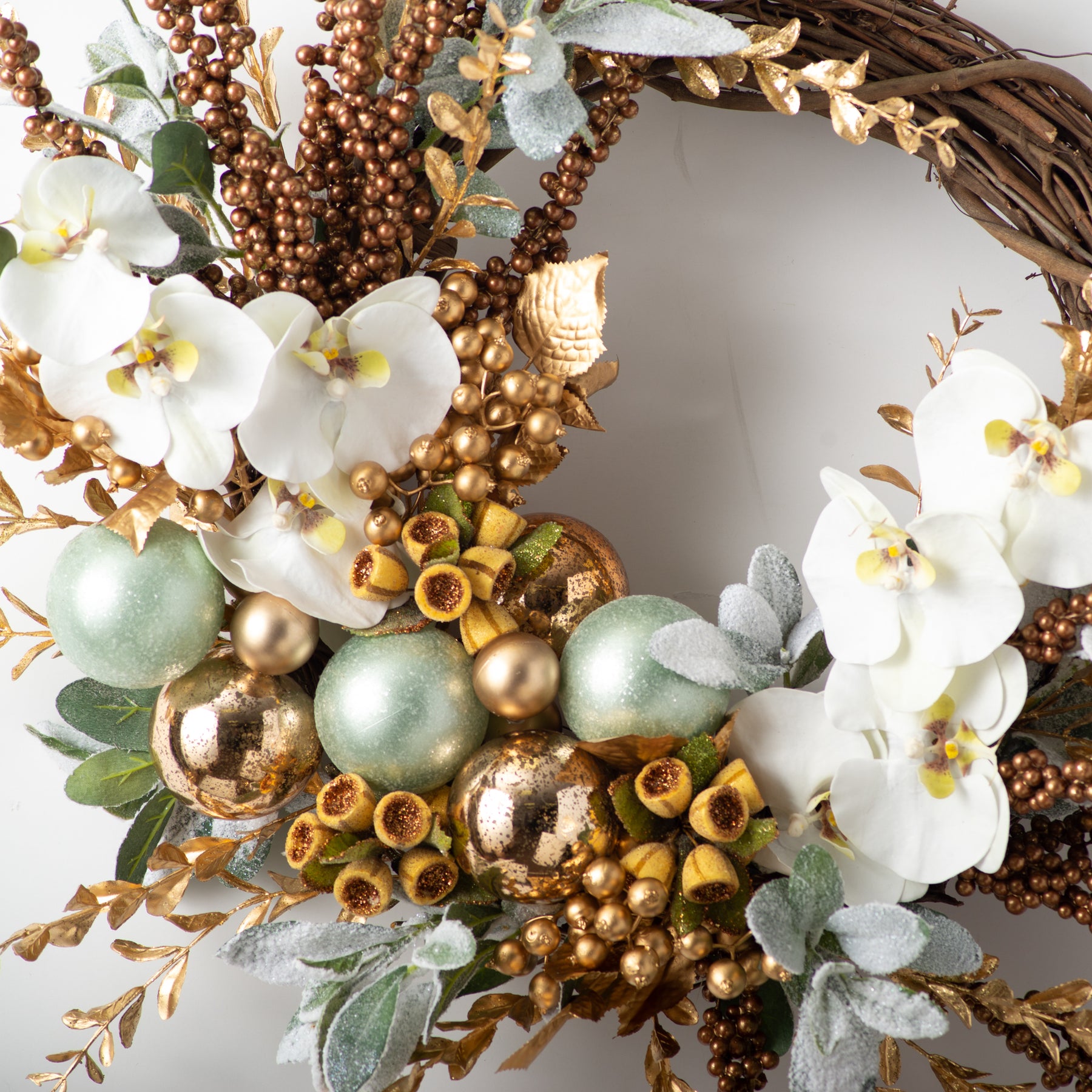 White and Silver Christmas Wreath with  Orchids