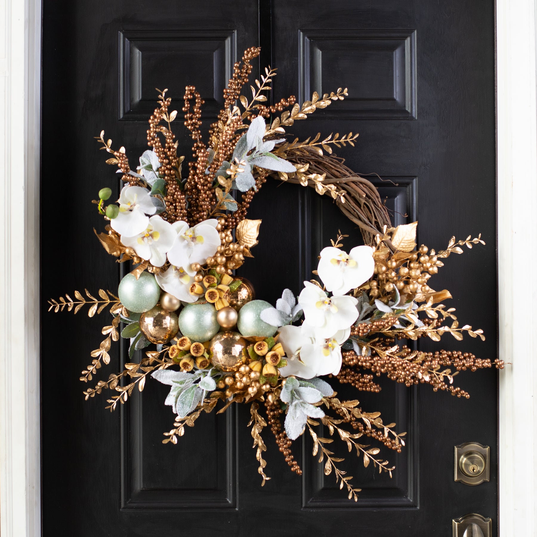 White and Silver Christmas Wreath with  Orchids