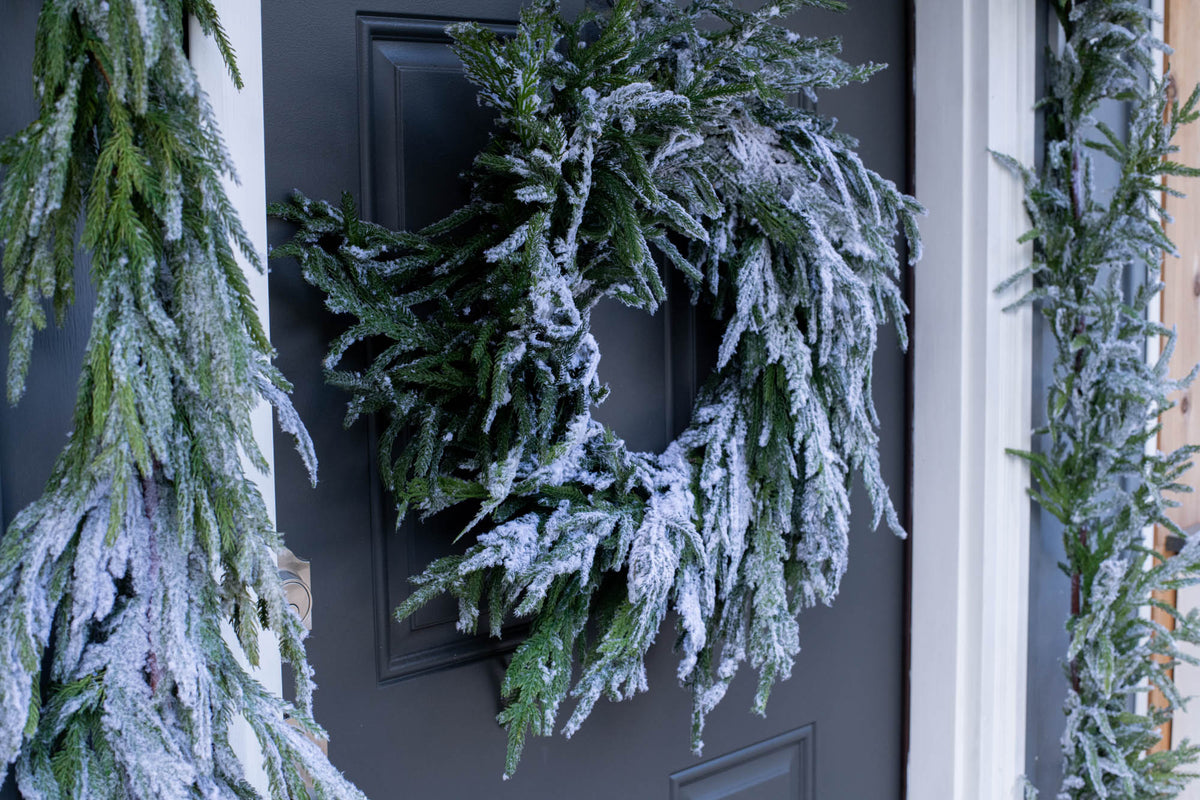 Norfolk Collection - Real Touch Snow Flocked Norfolk Pine Front Door C ...