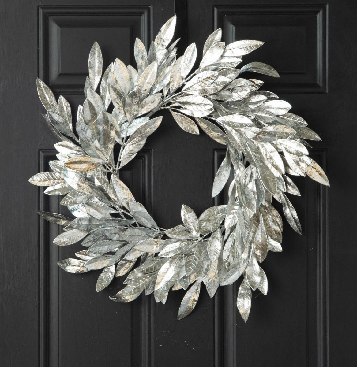 Metallic Silver Bay Leaf Christmas New Years Front Door Mantle Wreath Darby Creek Trading