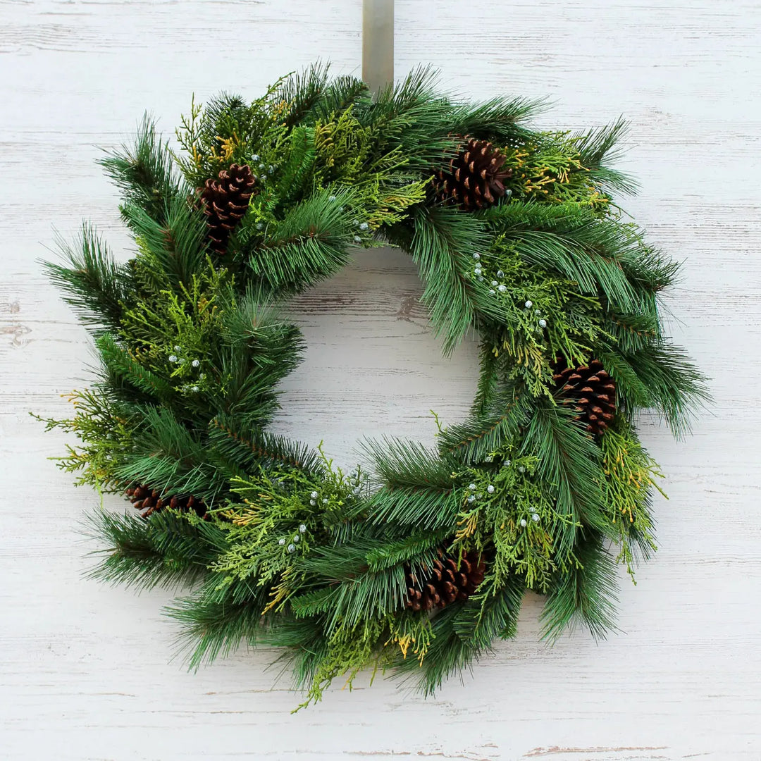Classic Holiday Greens Pinecone Wreath - Christmas Front Door