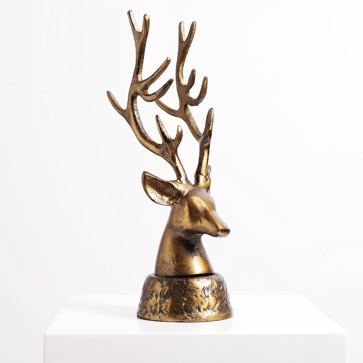 Rustic Bronzed Gold Metal Deer Head Sculpture Decor 2 Size Options