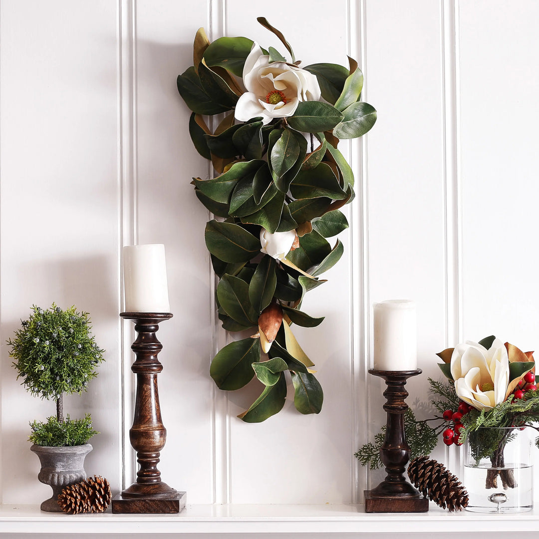 Real Touch White Magnolia Teardrop Swag - All Seasons Front Door