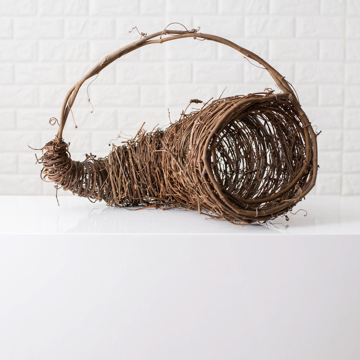 Natural Grapevine Cornucopia Basket with Handle Thanksgiving Fall Deco