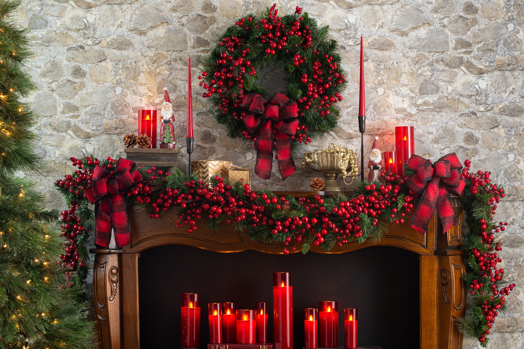 Winter and Christmas Artificial Red Pip Berry Garland - Year Round Rustic  Berries, Farmhouse Home Decor for Table Arrangements, Fireplace Mantel, and
