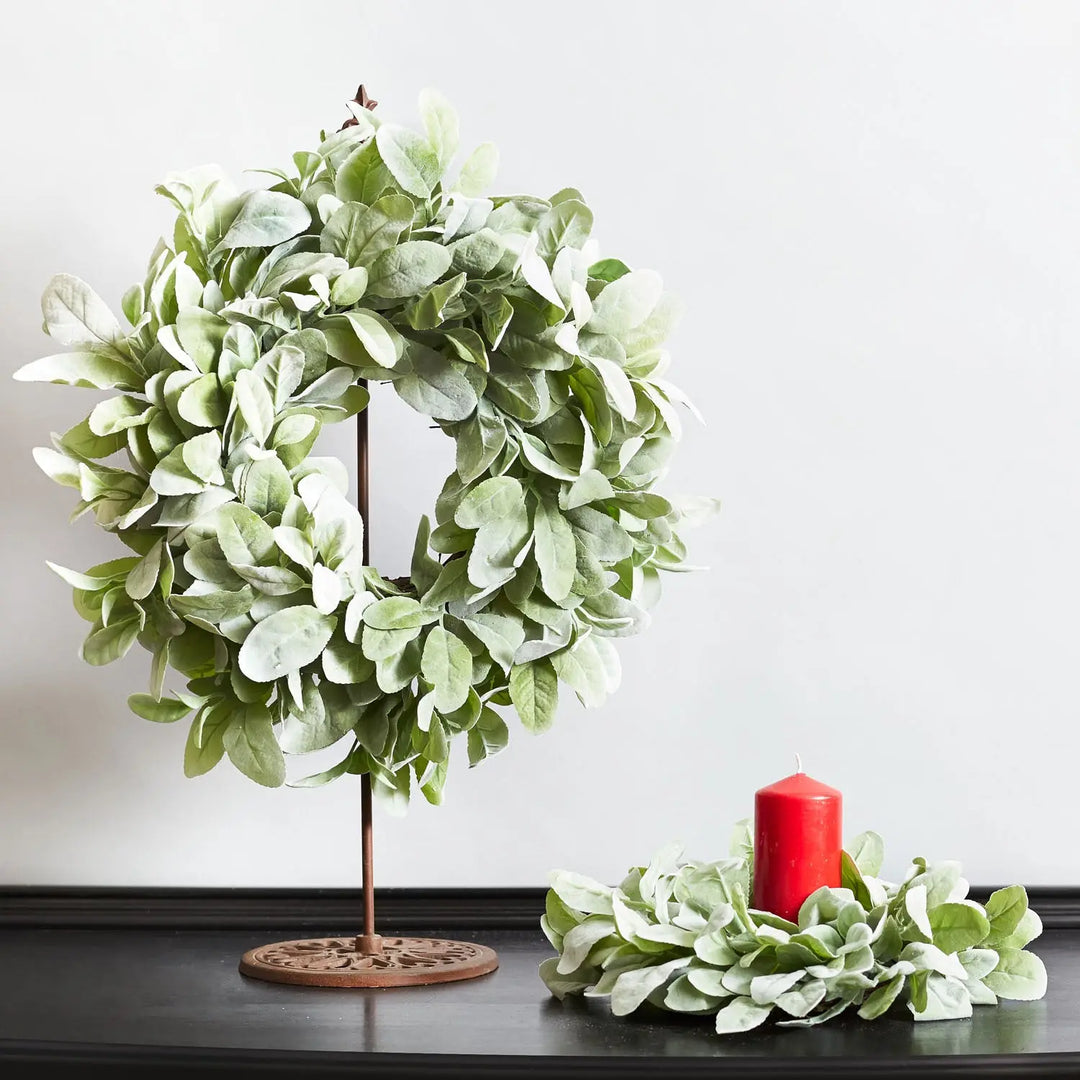 Mint Green Fuzzy Lamb's Ear Mini Wreath or Candle Wreath