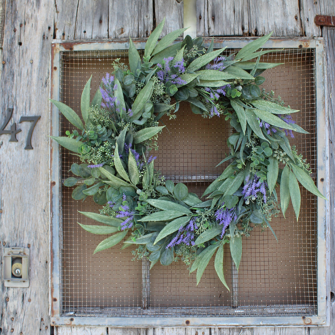 Natural Green with Lavender Autumn Door Wreath