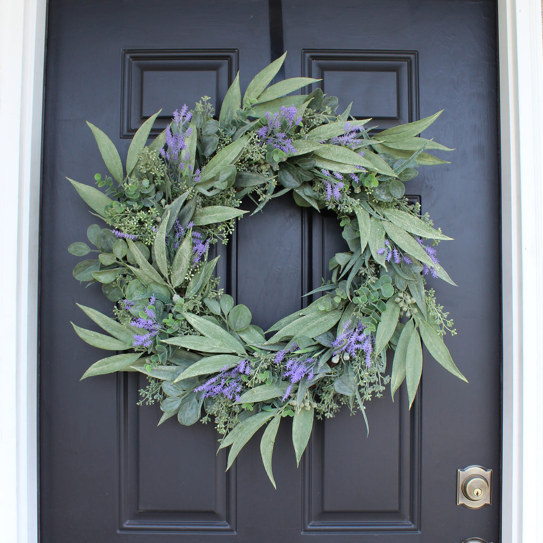 Natural Green with Lavender Autumn Door Wreath