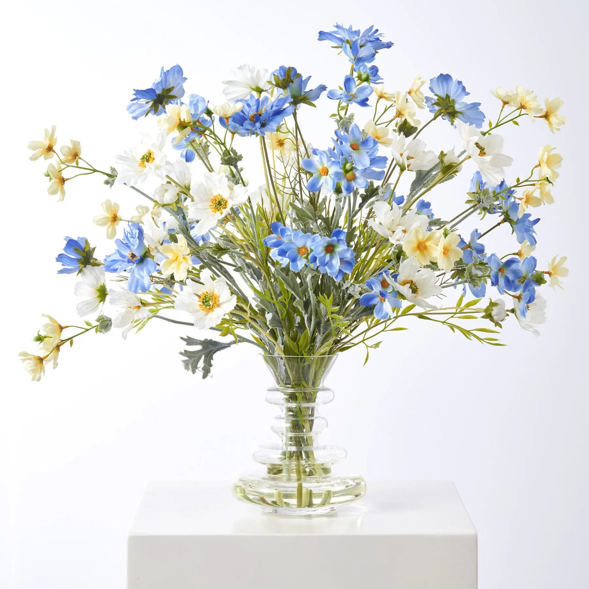 Wildflower Mixed Cosmos Bouquet In Tiered Modern Glass Vase Everyday ...