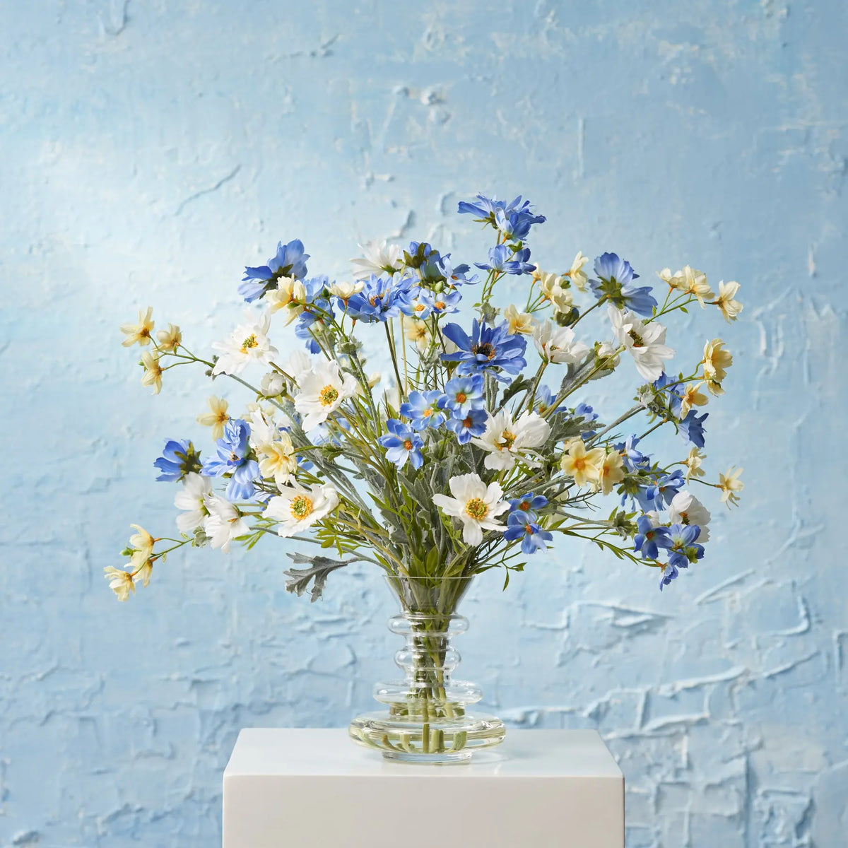 Wildflower Mixed Cosmos Bouquet In Tiered Modern Glass Vase Everyday ...
