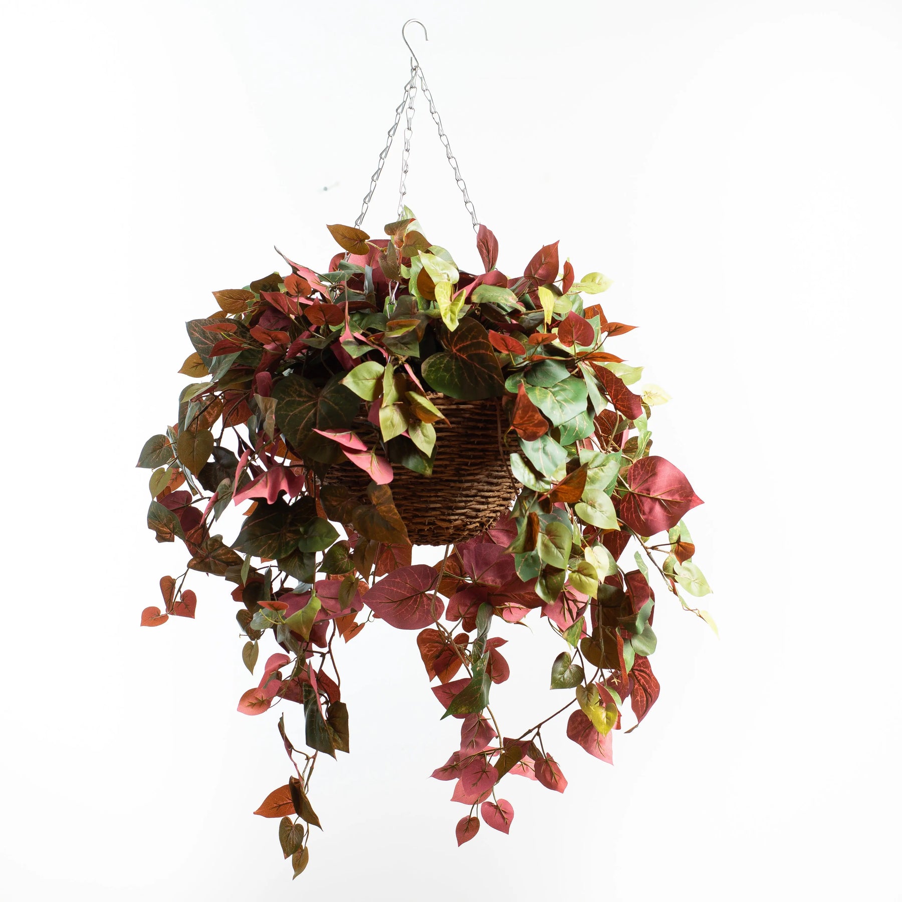 potted hanging artificial plants Red & Green Pothos Vine Artificial Plant in Round Grapevine Hanging – Darby Creek Trading