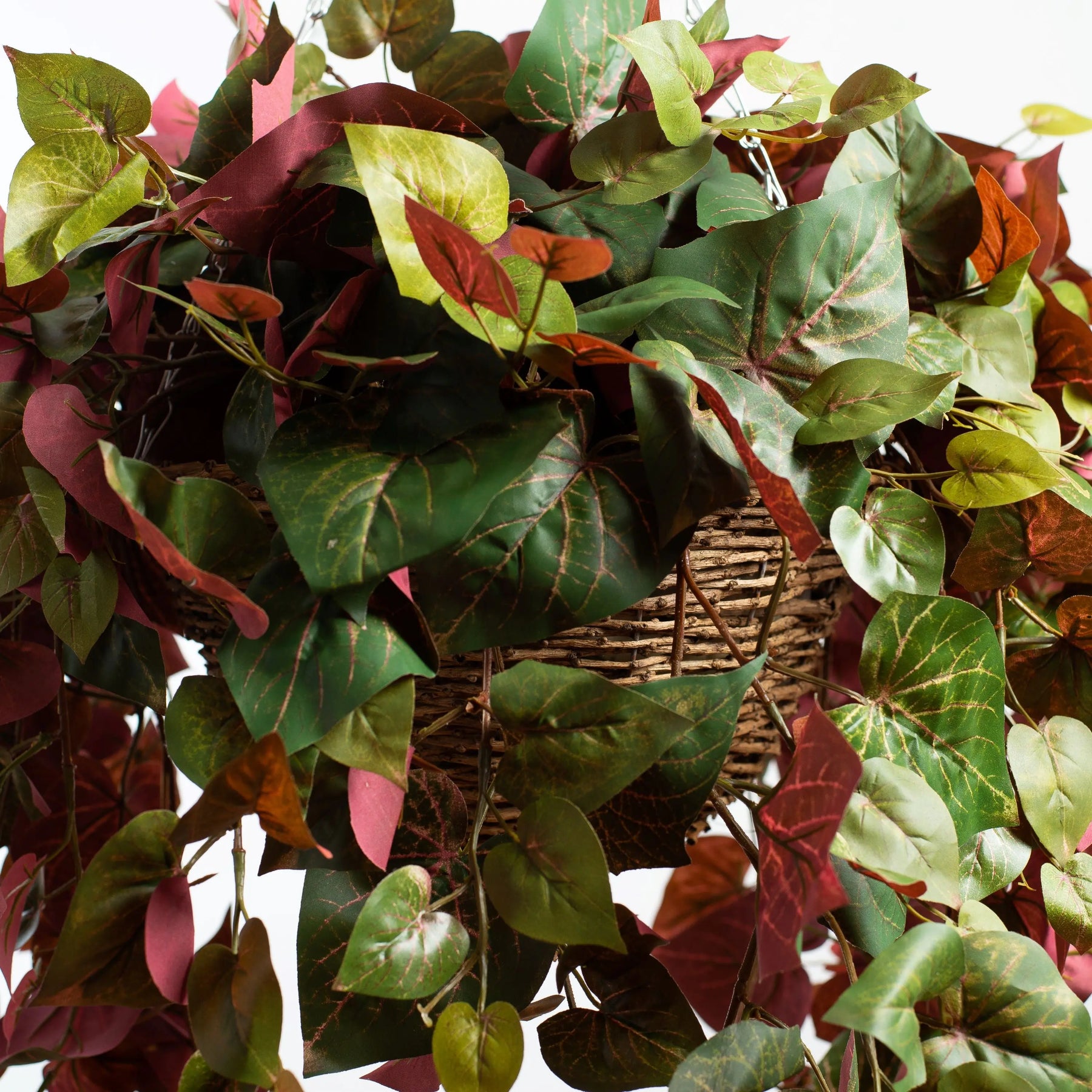 hanging macrame plant pot Red & Green Pothos Vine Artificial Plant in Round Grapevine Hanging – Darby Creek Trading