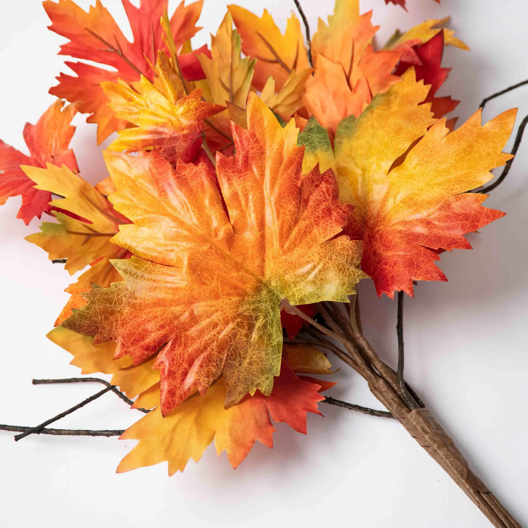 Autumn Orange, Yellow & Green Faux Fall Maple Leaf Bundle - 22