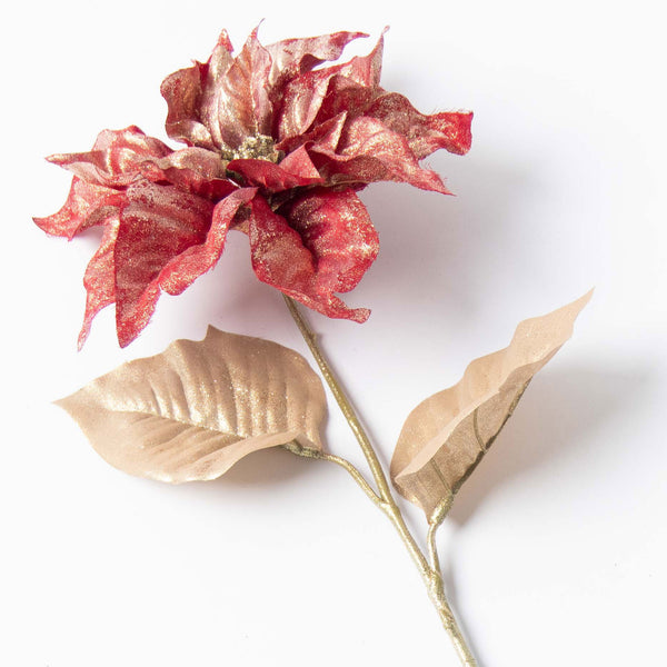 Burgundy & Gold Sparkle Faux Floral Blooming Christmas Poinsettia Spra –  Darby Creek Trading