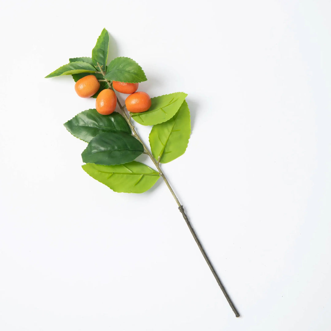 Faux Orange Kumquat & Leaf Stem Branch - 15