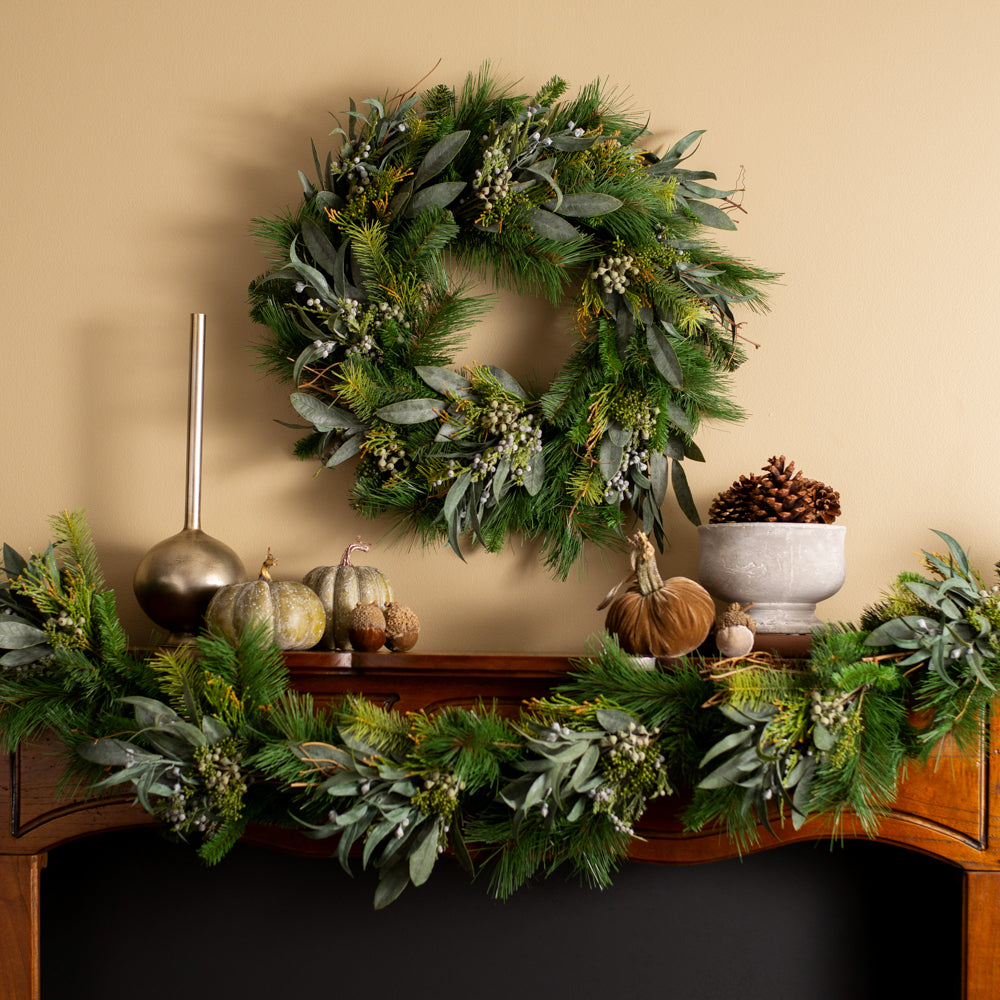All Aglow - Pre-Lit White Norfolk Pine Christmas Mantle Garland Winter –  Darby Creek Trading