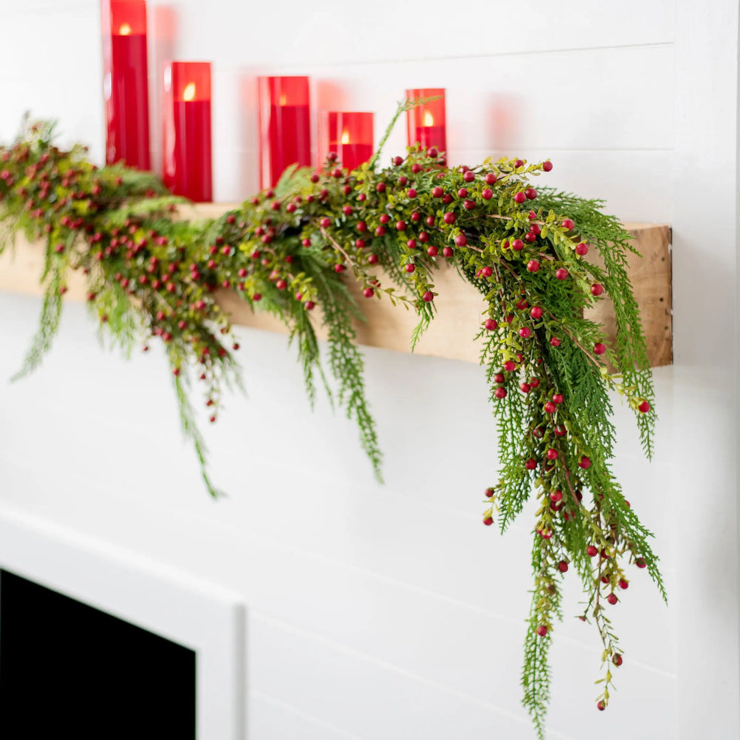 Wild Cranberry Cedar Garland - Christmas Table Runner Mantel Decor