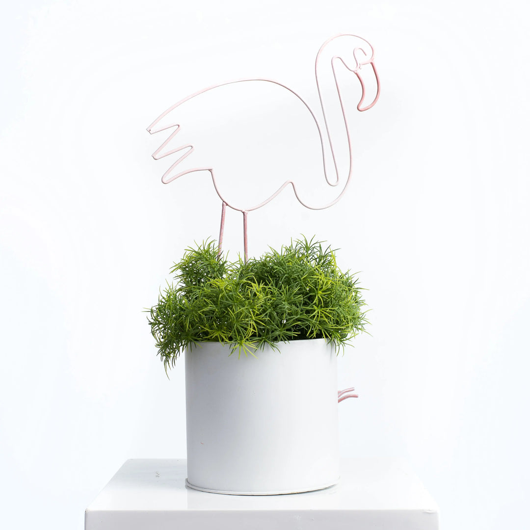 Retro Pink Flamingo Wire Form Faux or Live Planter Pot
