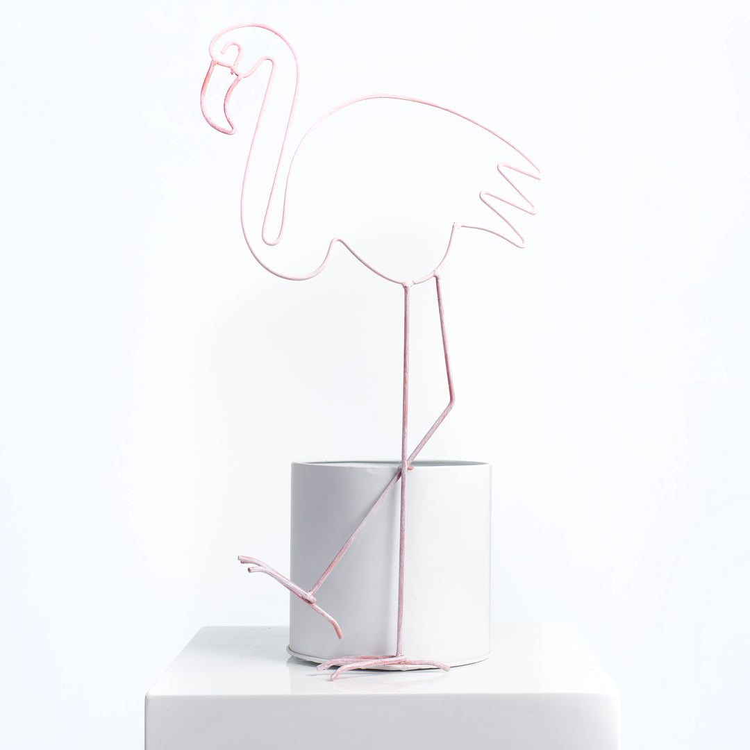 Retro Pink Flamingo Wire Form Faux or Live Planter Pot - 2