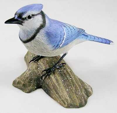 Vintage Wood carved Handpainted 2024 Blue Jay on real wood perched taking off in flight