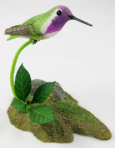 Wooden Birds - Costa's Hummingbird - Hand Carved Wooden Bird