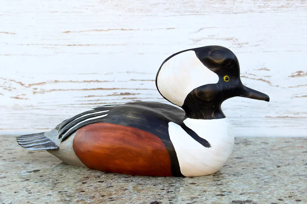 Hand Carved Hooded Merganser Drake Premier Wooden Decorative Duck