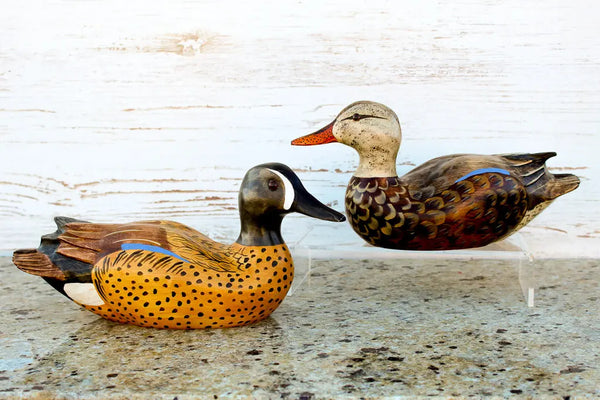Hand Carved Blue Winged Teal Drake & Hen Duck Decoys | Darby Creek