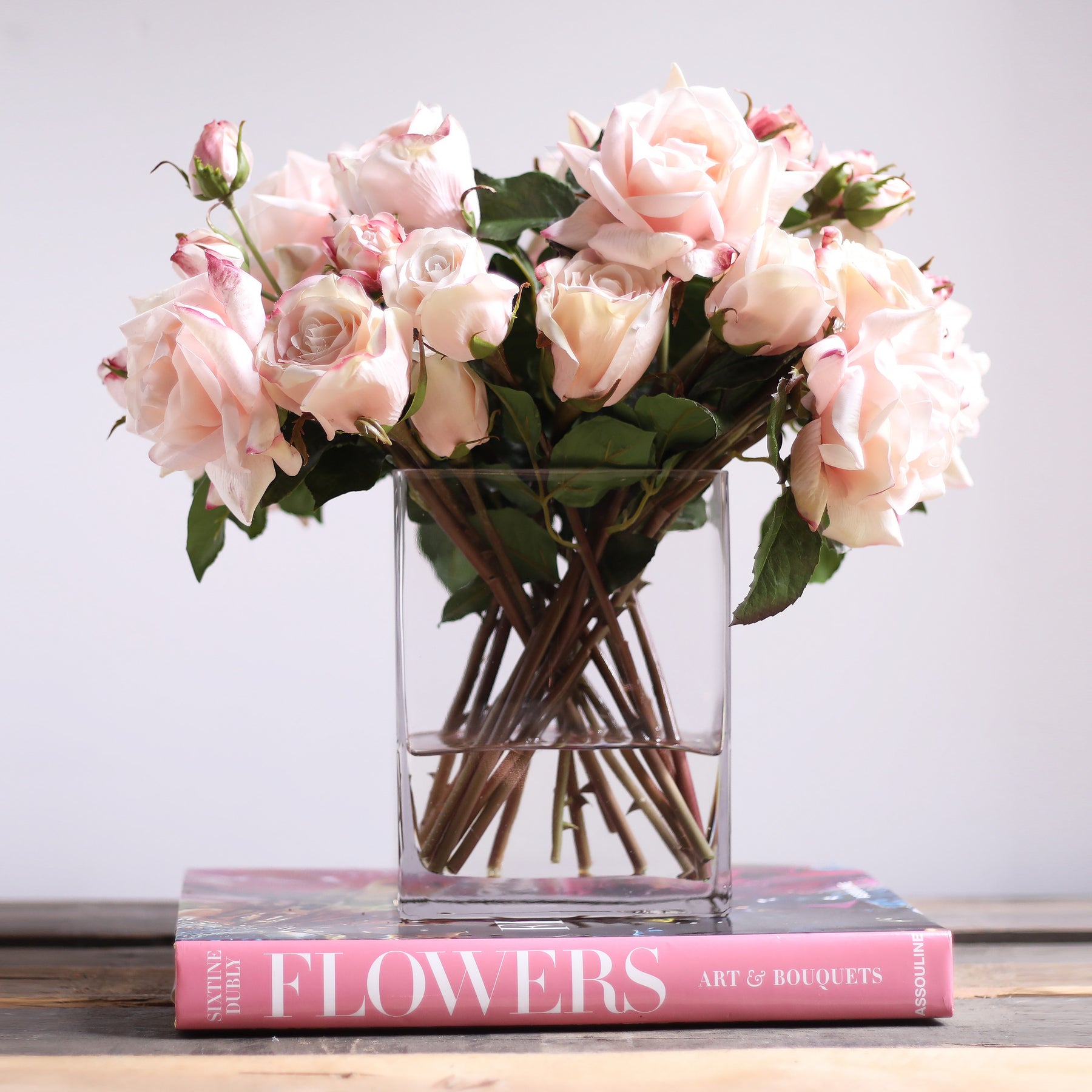 Blush Pink Real Touch Rose & Buds Floral Arrangement in Modern