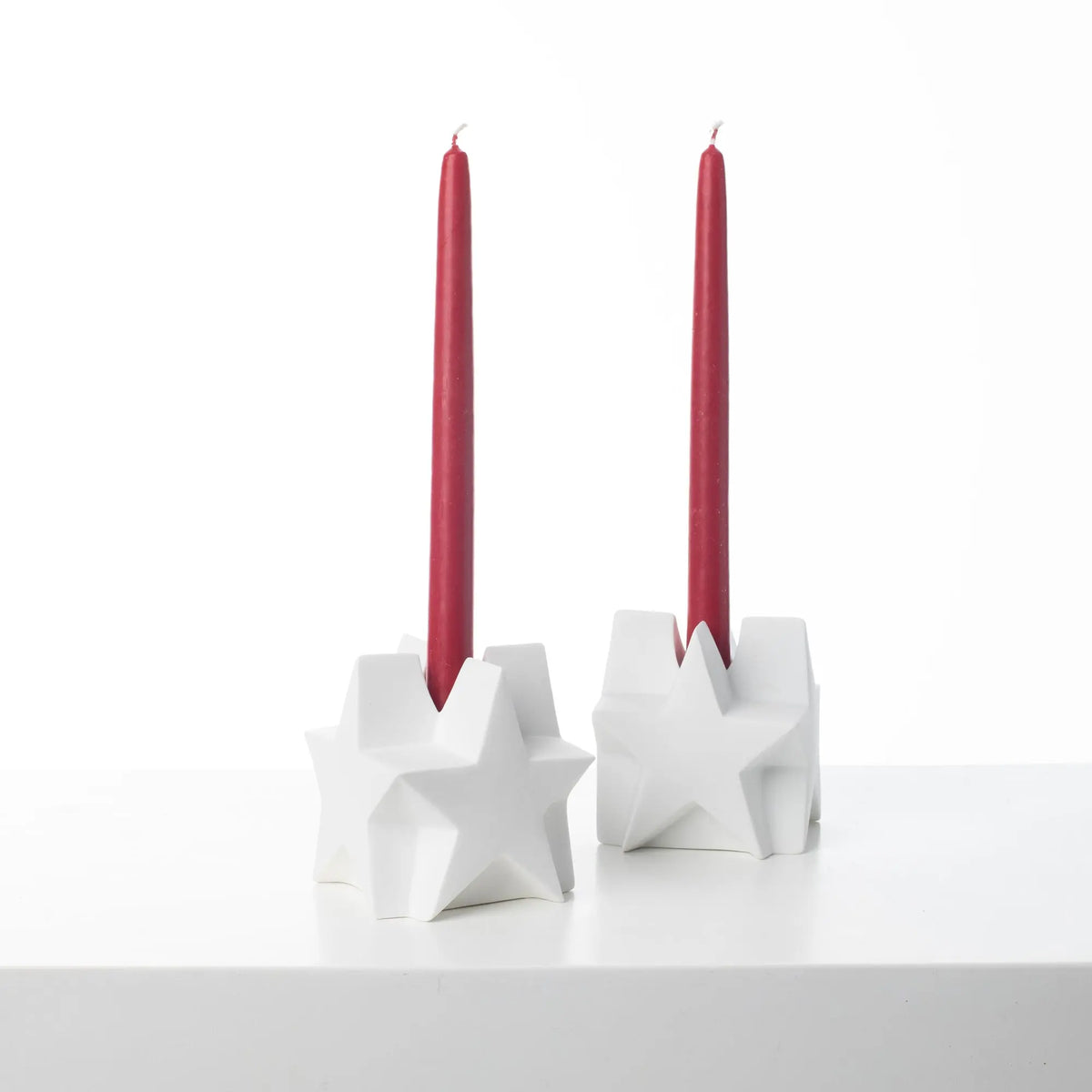White Ceramic Star Taper Candle Holders Set of 2 - Geometric Modern ...