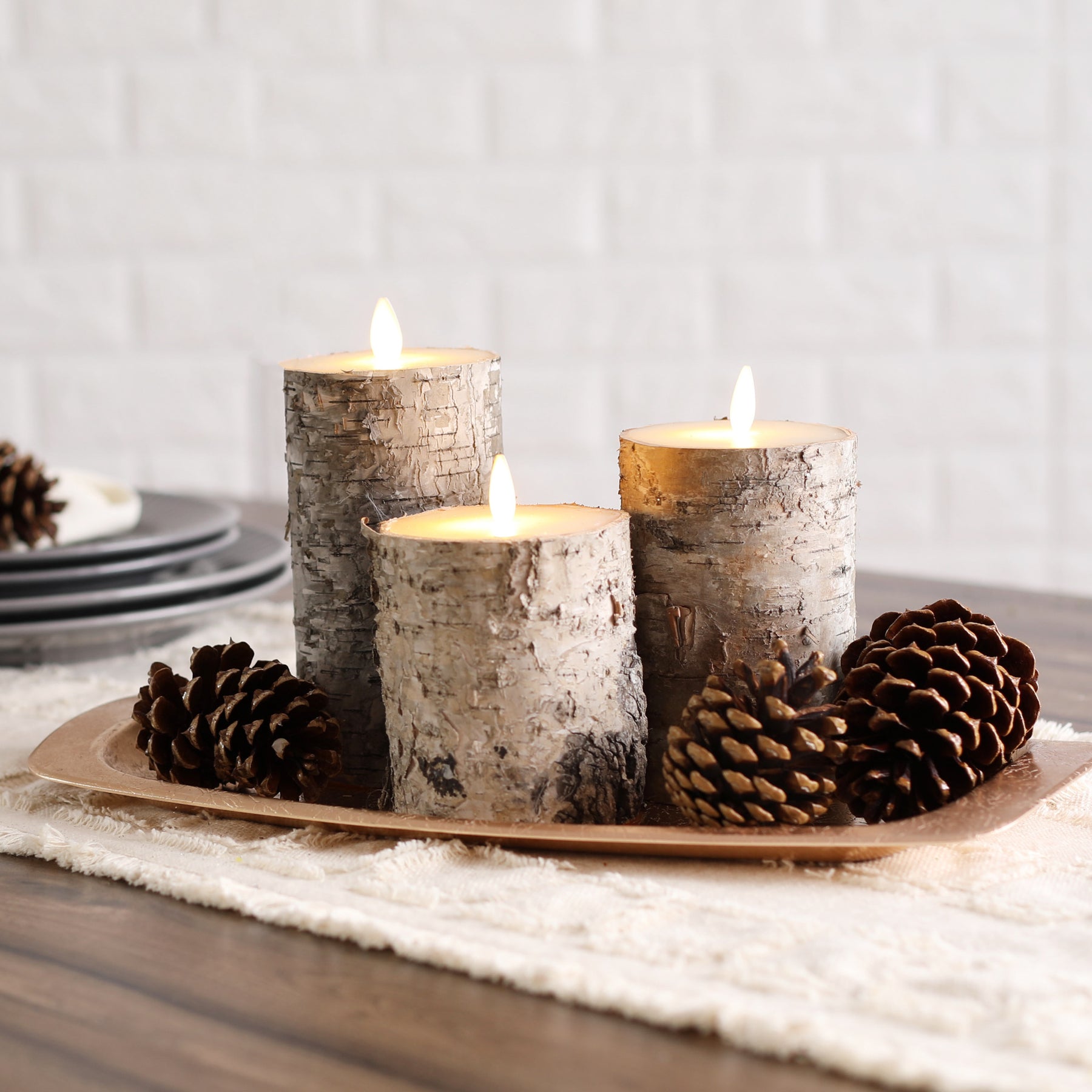 Moving Flameless LED Brown Faux Birch Pillar Candles with Remote - Set –  Darby Creek Trading
