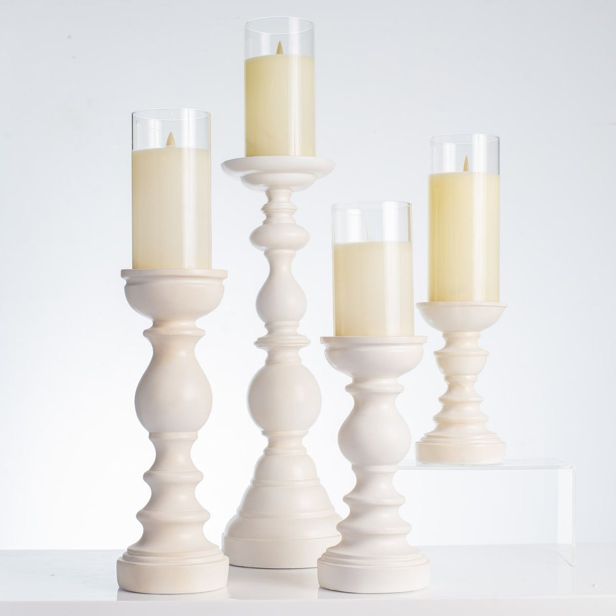 Nantucket Coastal Style Ivory Polyresin Pillar Candle Holder Collectio