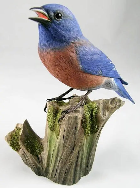 Open-Mouthed Western Bluebird - Hand Carved Wooden Bird - Darby