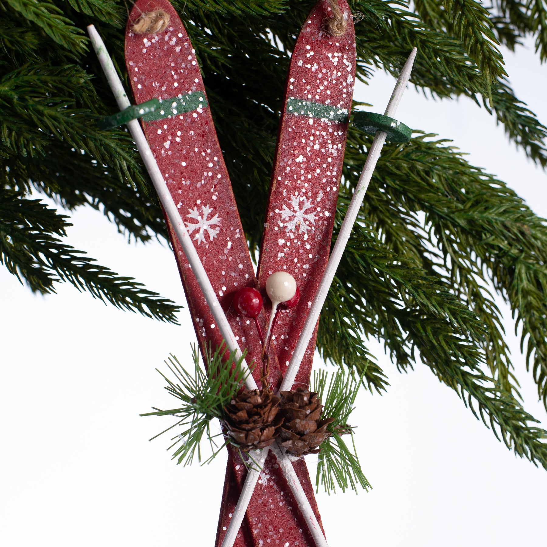 Glittered Snow Skis and Poles Classic Christmas Holiday Ornament ...