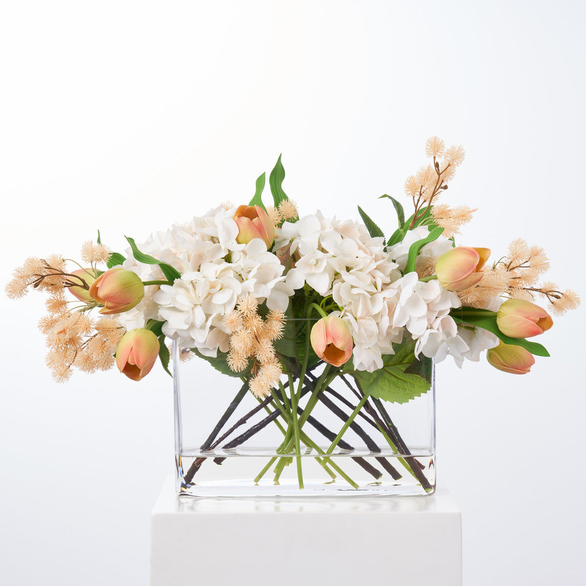 Peaches & Cream Real Touch Hydrangea & Tulips with Thistle Pods Ever