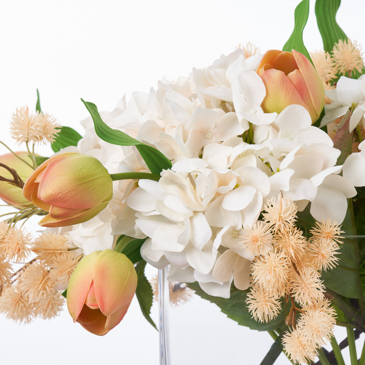 Peaches & Cream Real Touch Hydrangea & Tulips with Thistle Pods Ever