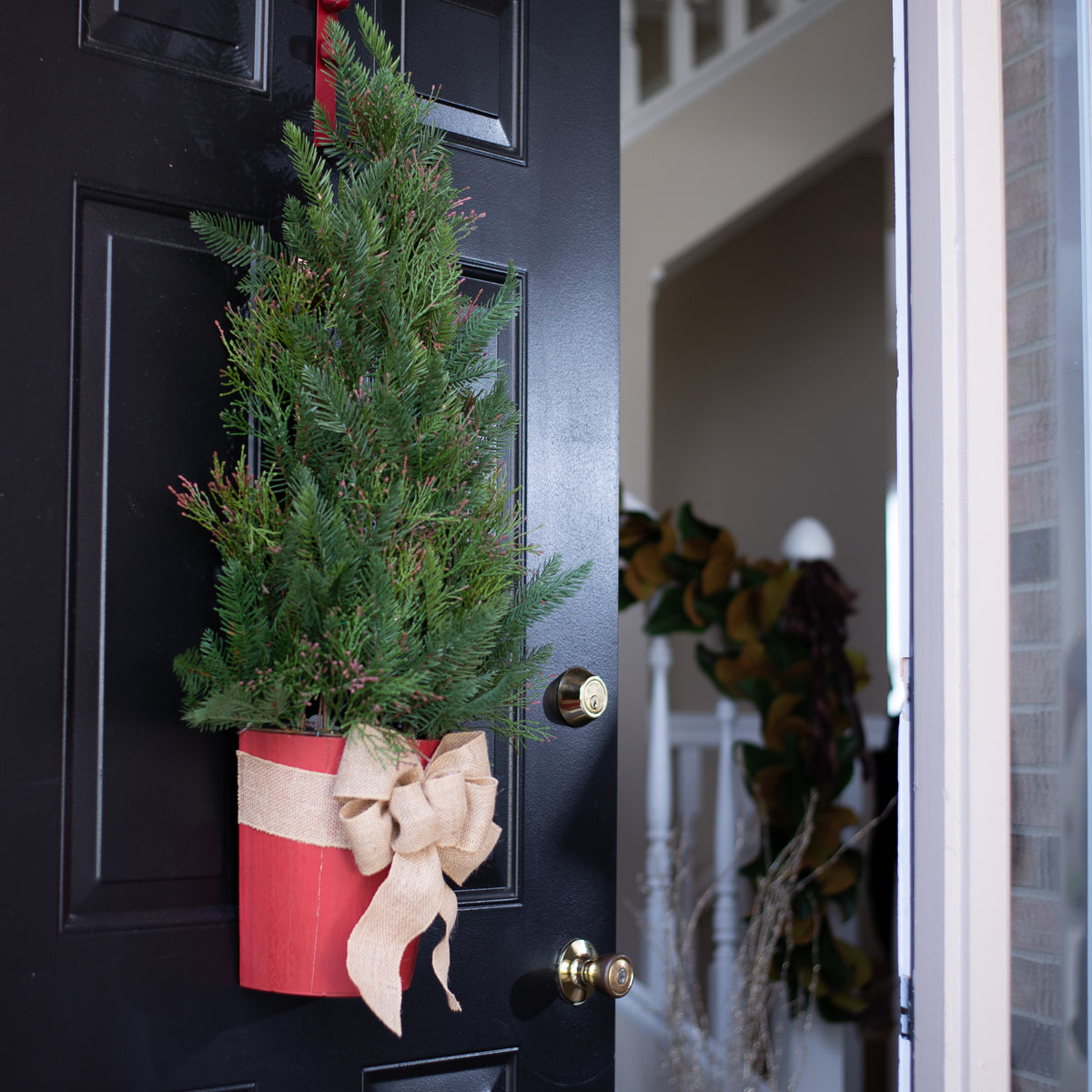 PreLit Flat Mixed Pine Hanging Christmas Tree Front Door Holiday Wrea